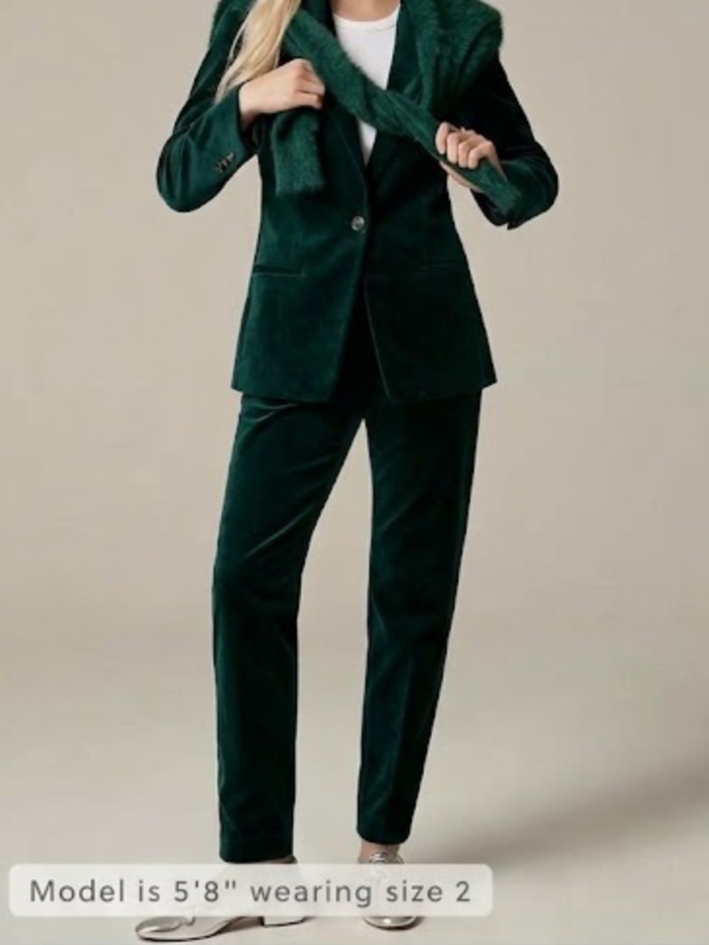 JCrew Kate Slim Fit Velvet Trousers size 00 Dark Green JCrew Velvet trousers